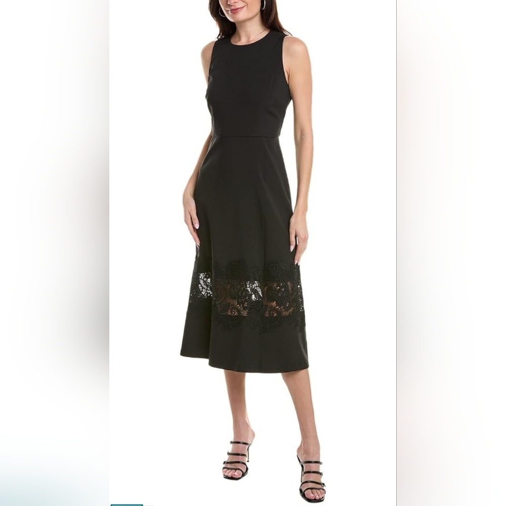 ANNE KLEIN Black Midi Dress with Lace Hem Size 12 NWT